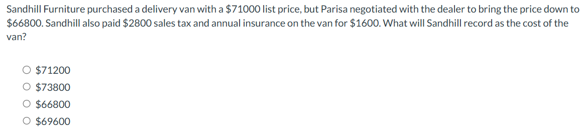 What is the answer? Sandhill Furniture purchased