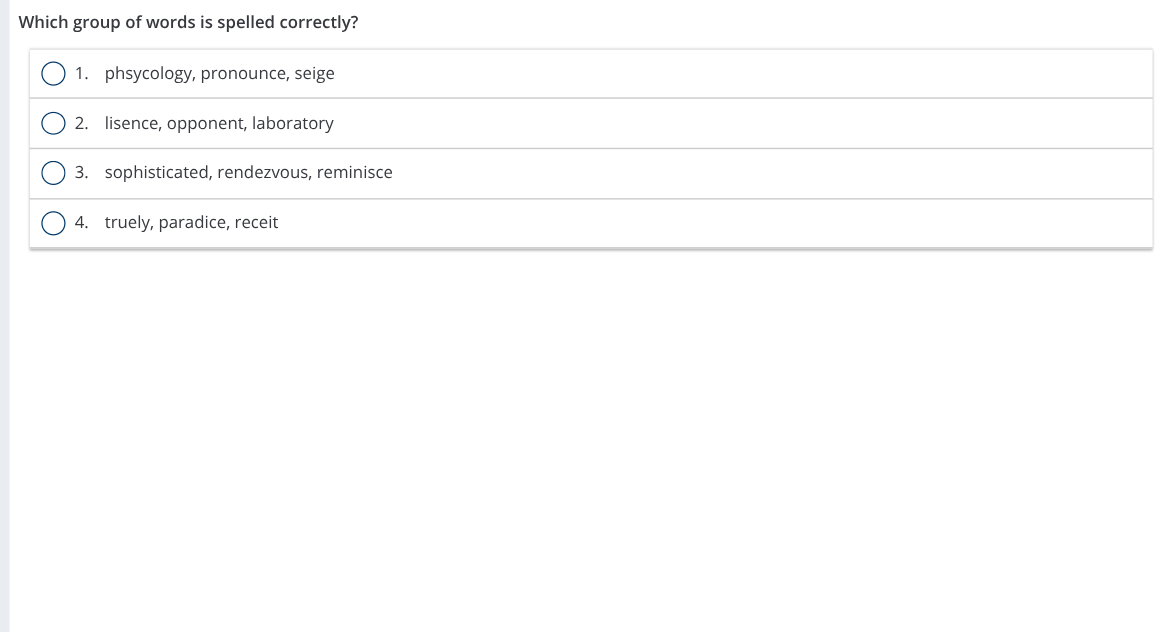 solve Which group of words is spelled correctly?