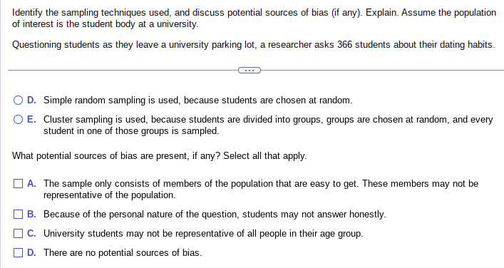 how to solve Identify the sampling techniques
