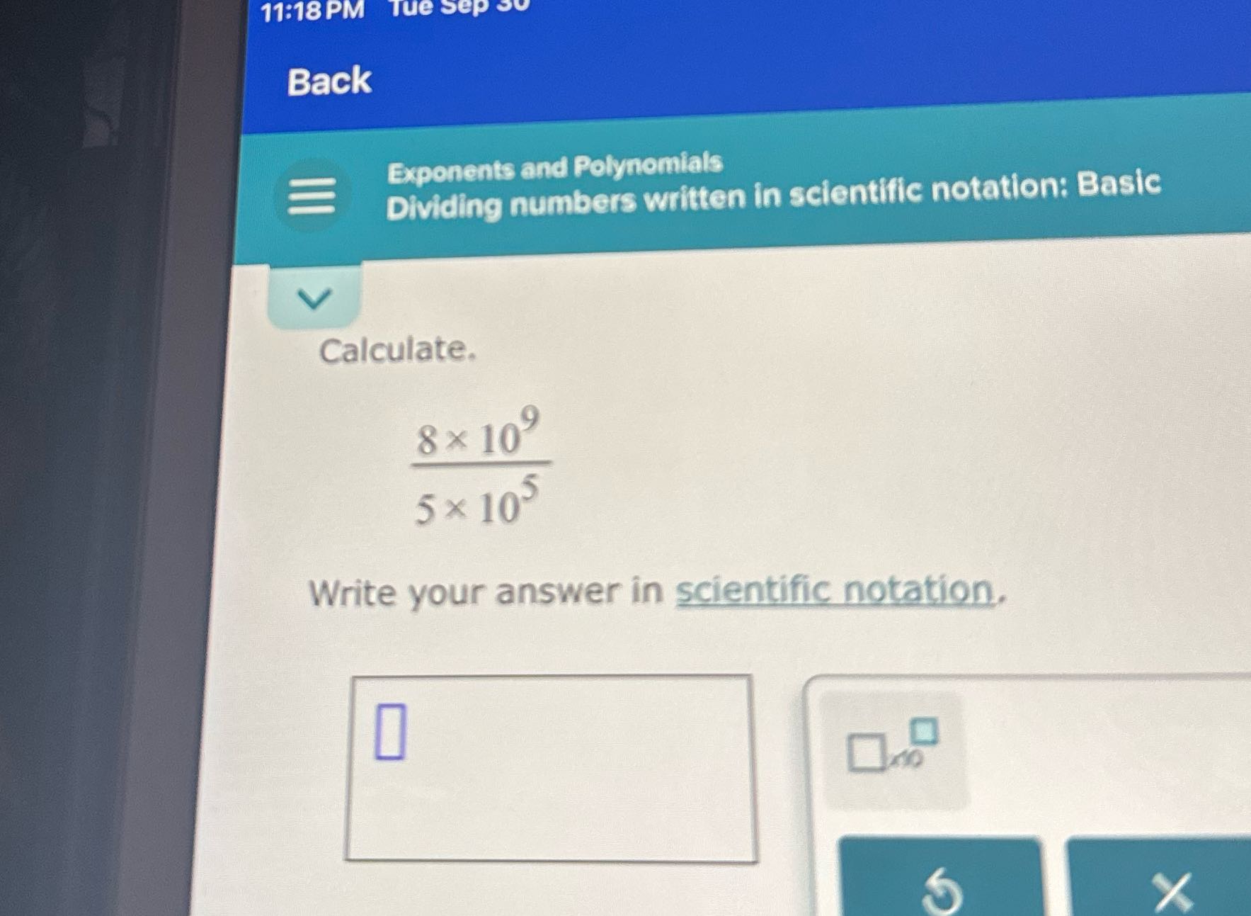solve step by step 11:18 PM Tue Sep 30 Back