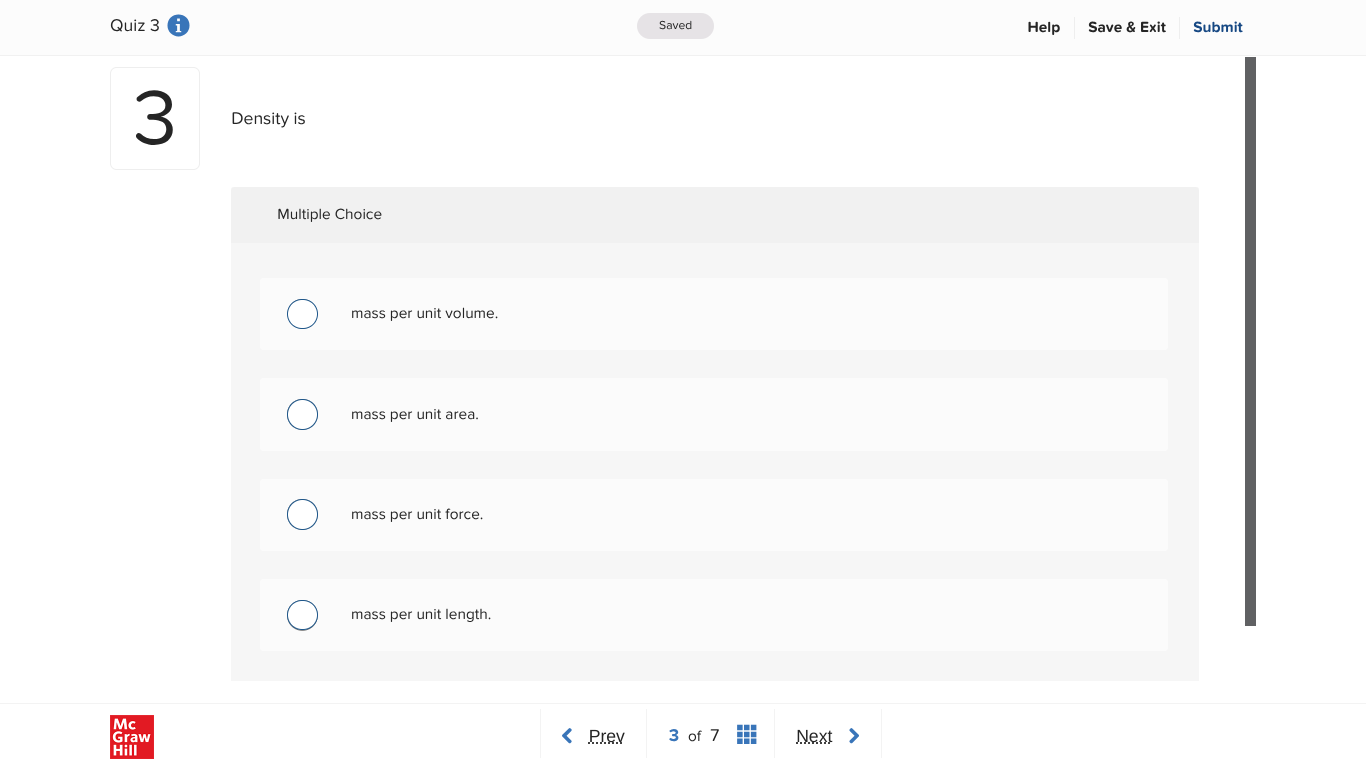 what is the correct answer Quiz3 @ 3 Density is