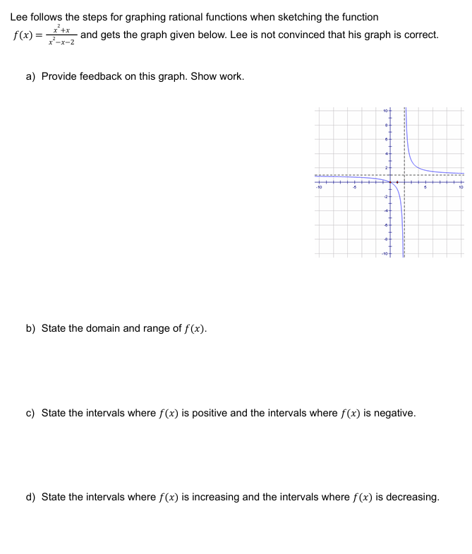 Lee follows the steps for graphing rational