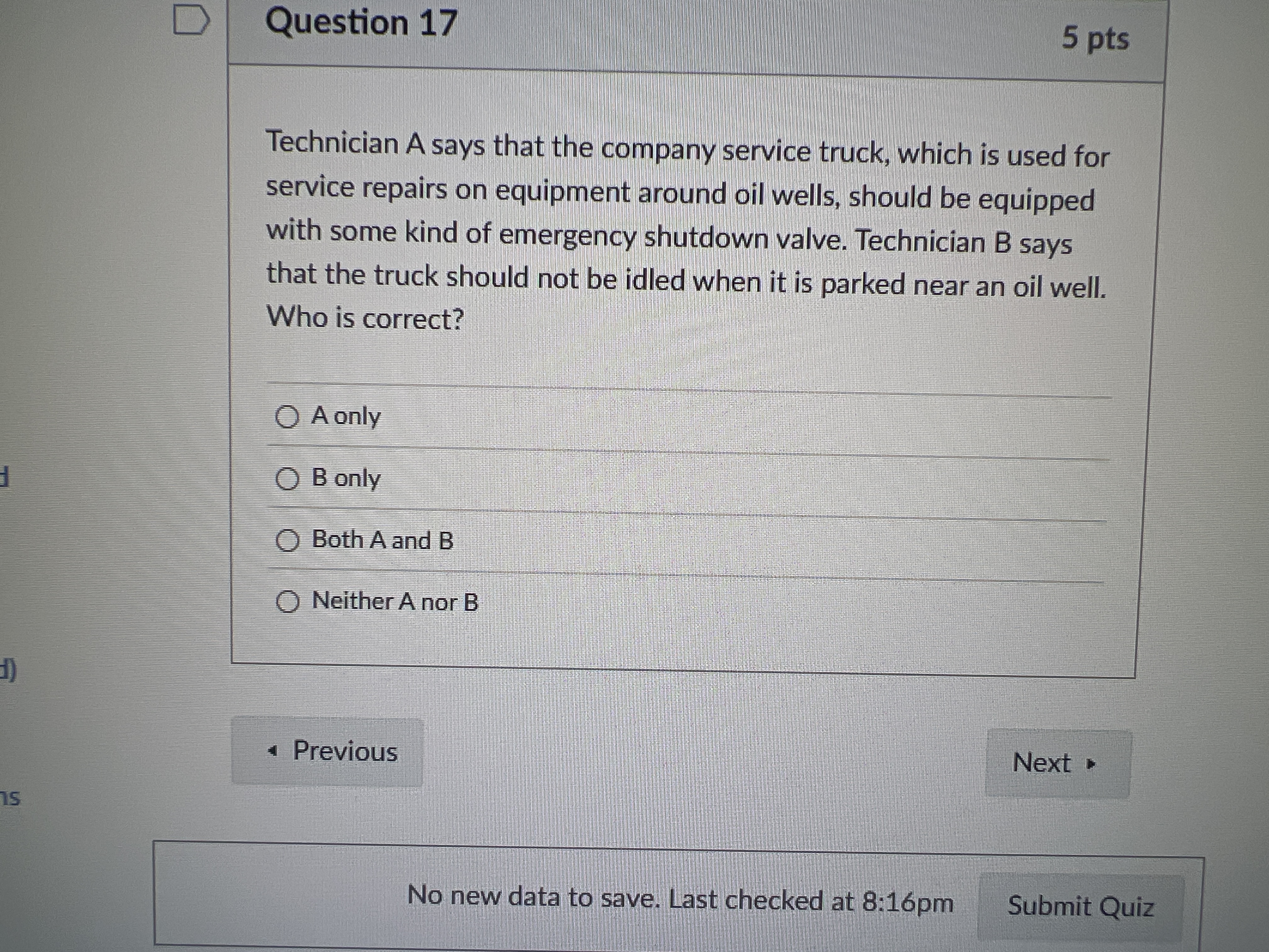 What is the correct answer D Question 17 5 pts
