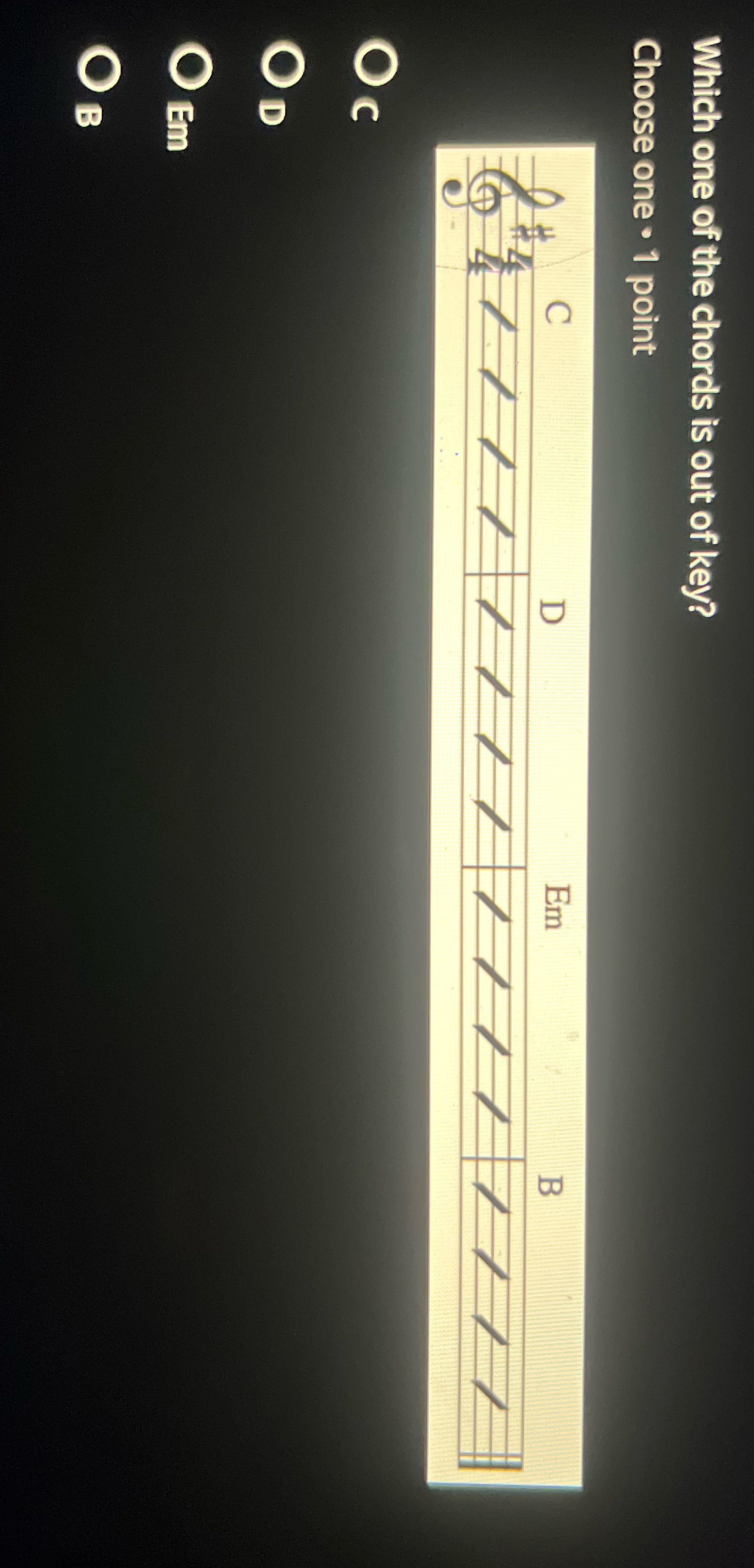 the question Which one of the chords is out of