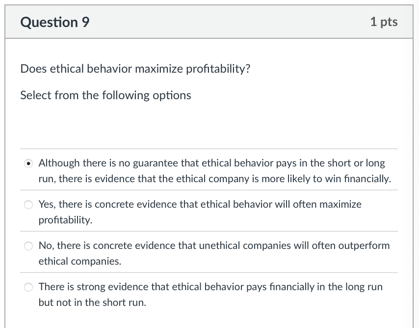 what's the correct answer Does ethical behavior