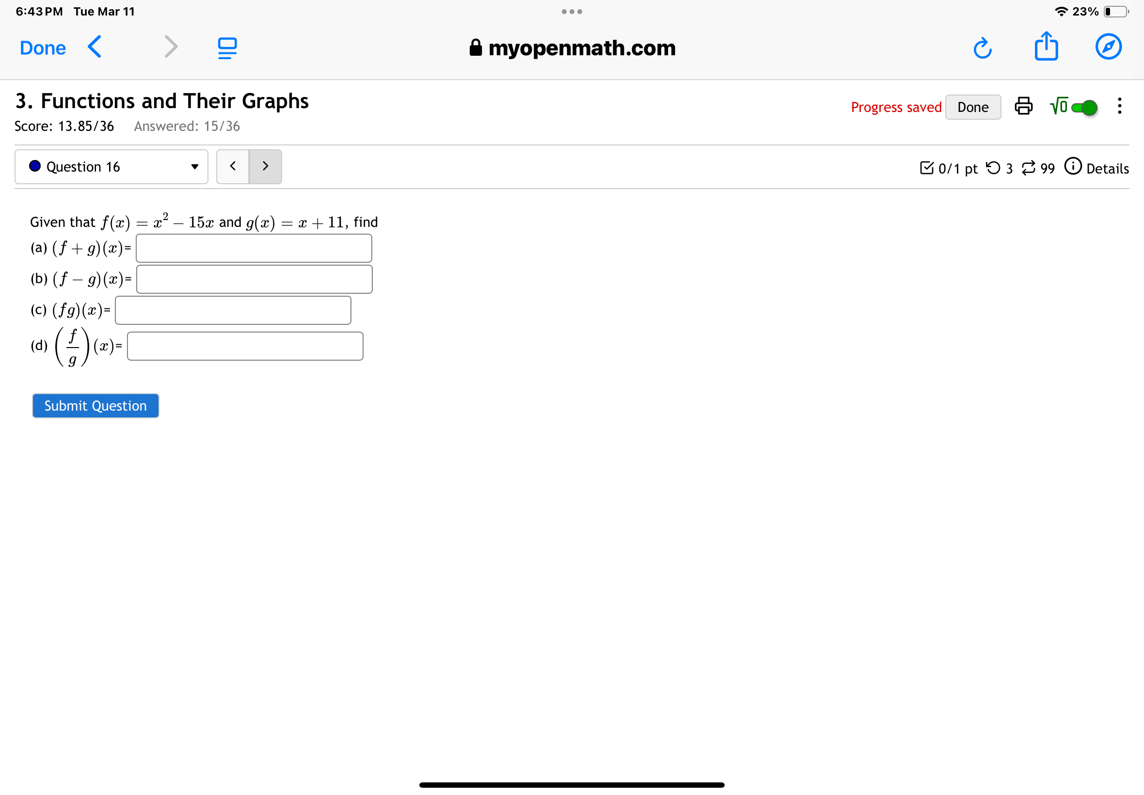 6:43 PM Tue Mar 11 . . . 23% Done