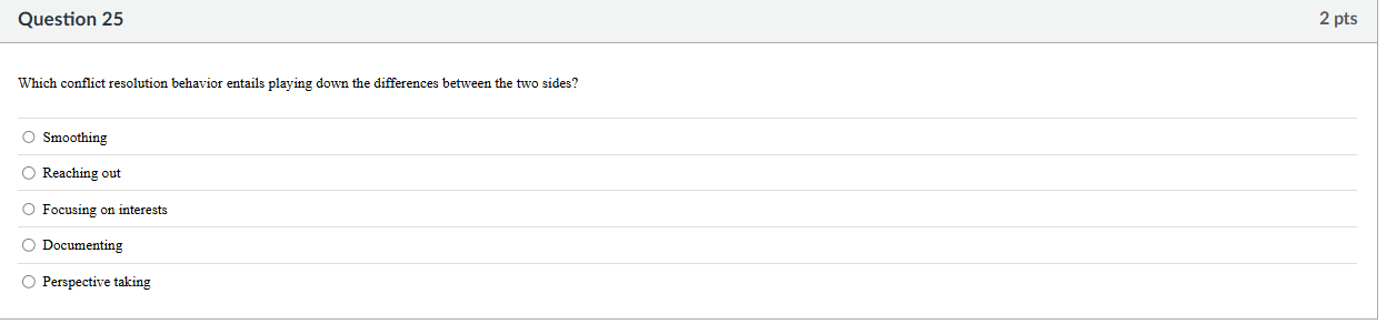 solve Question 25 2 pts Which conflict resolution