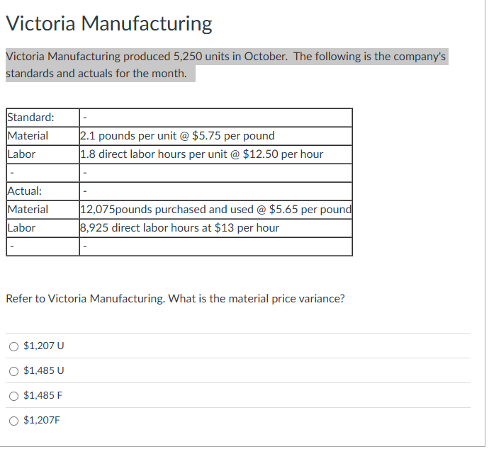 solve this Victoria Manufacturing Victoria