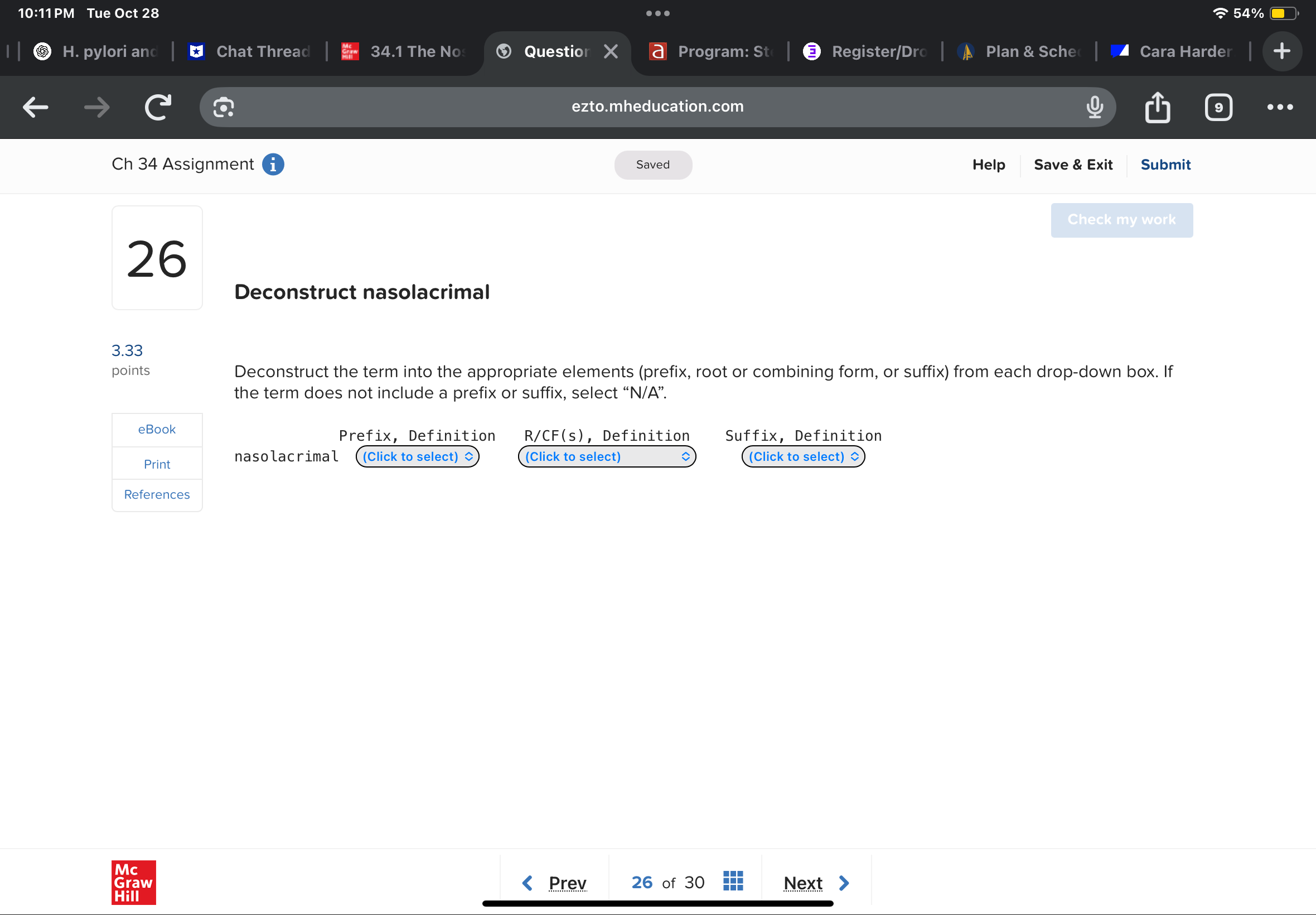 10:11 PM Tue Oct 28 . . 54% H. pylori and | Chat