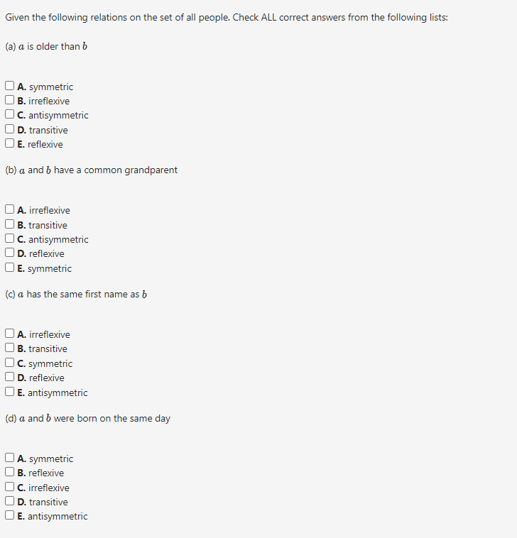 Check ALL correct answers from the above lists.