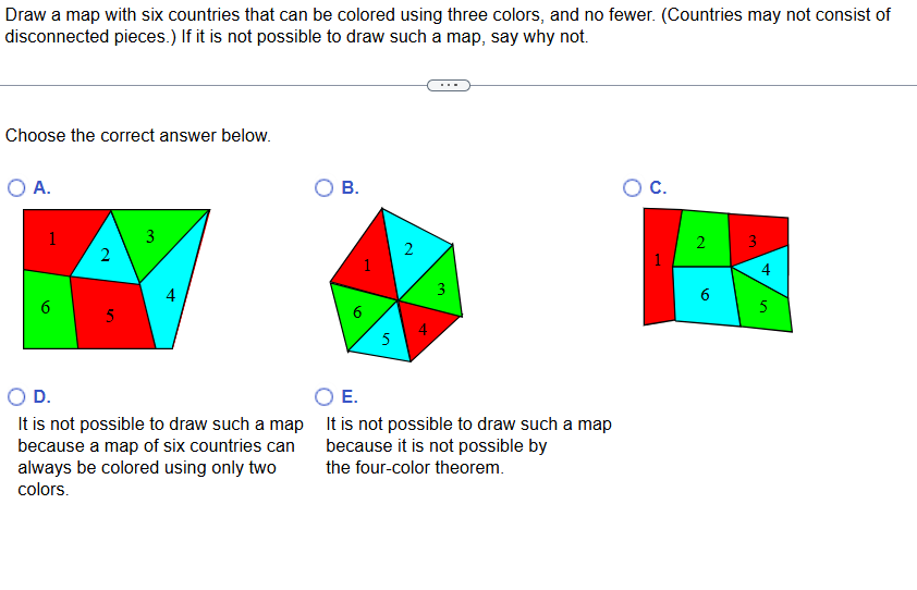 Draw a map with six countries that can be colored