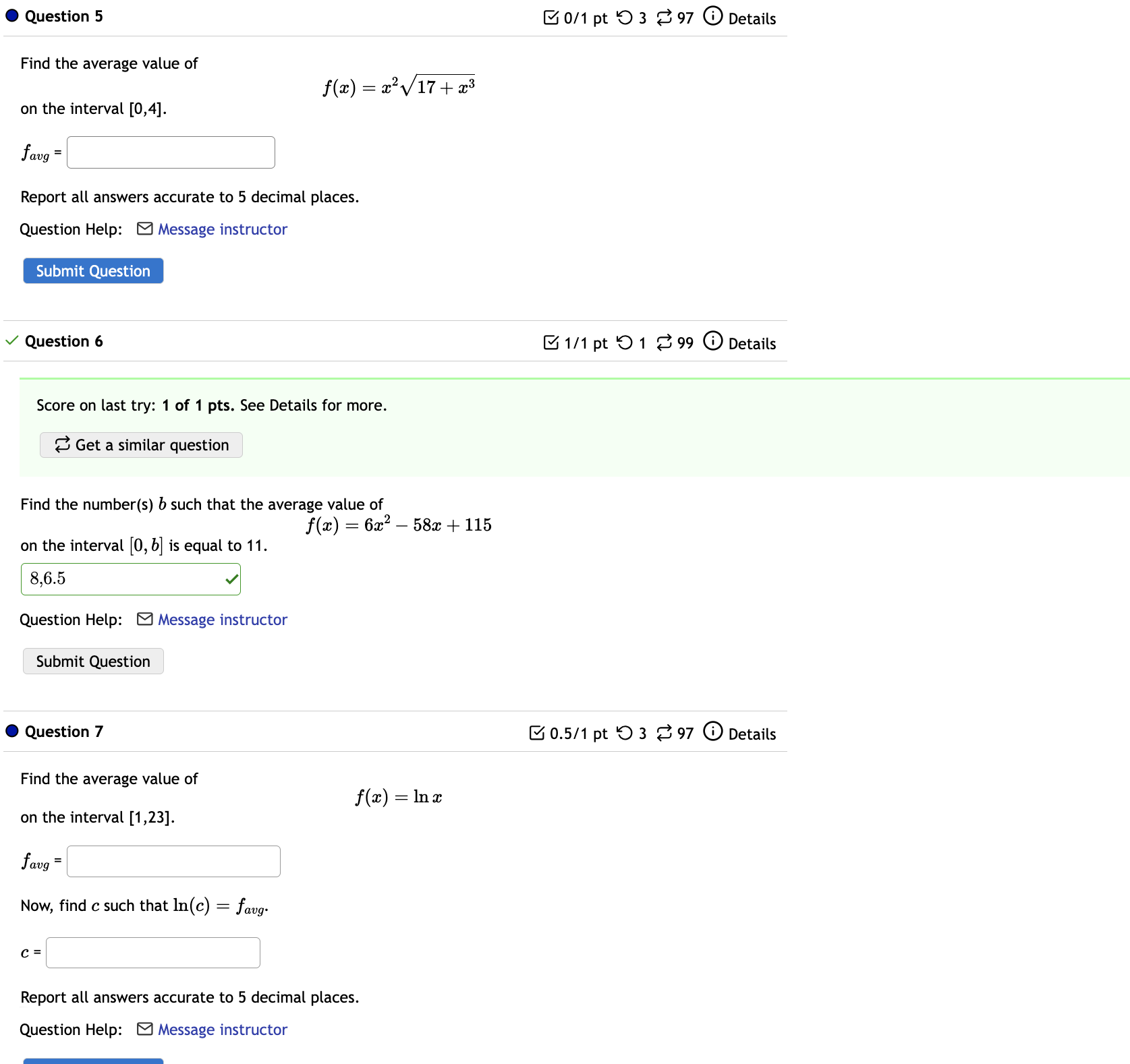 Solve Average Values Question 5 0/1 pt 9 3 2 97 0