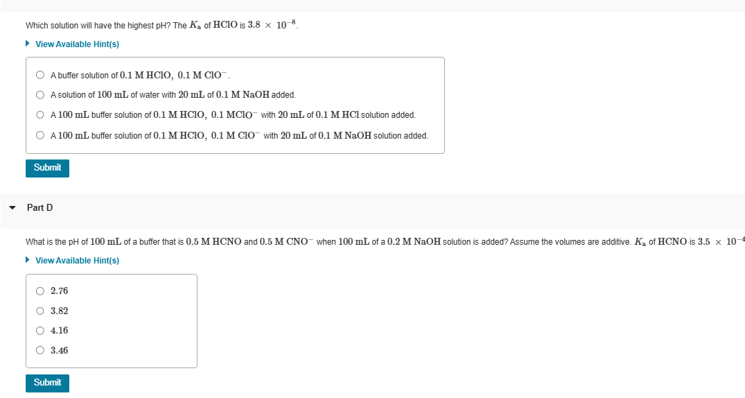 solve Which solution will have the highest ph?