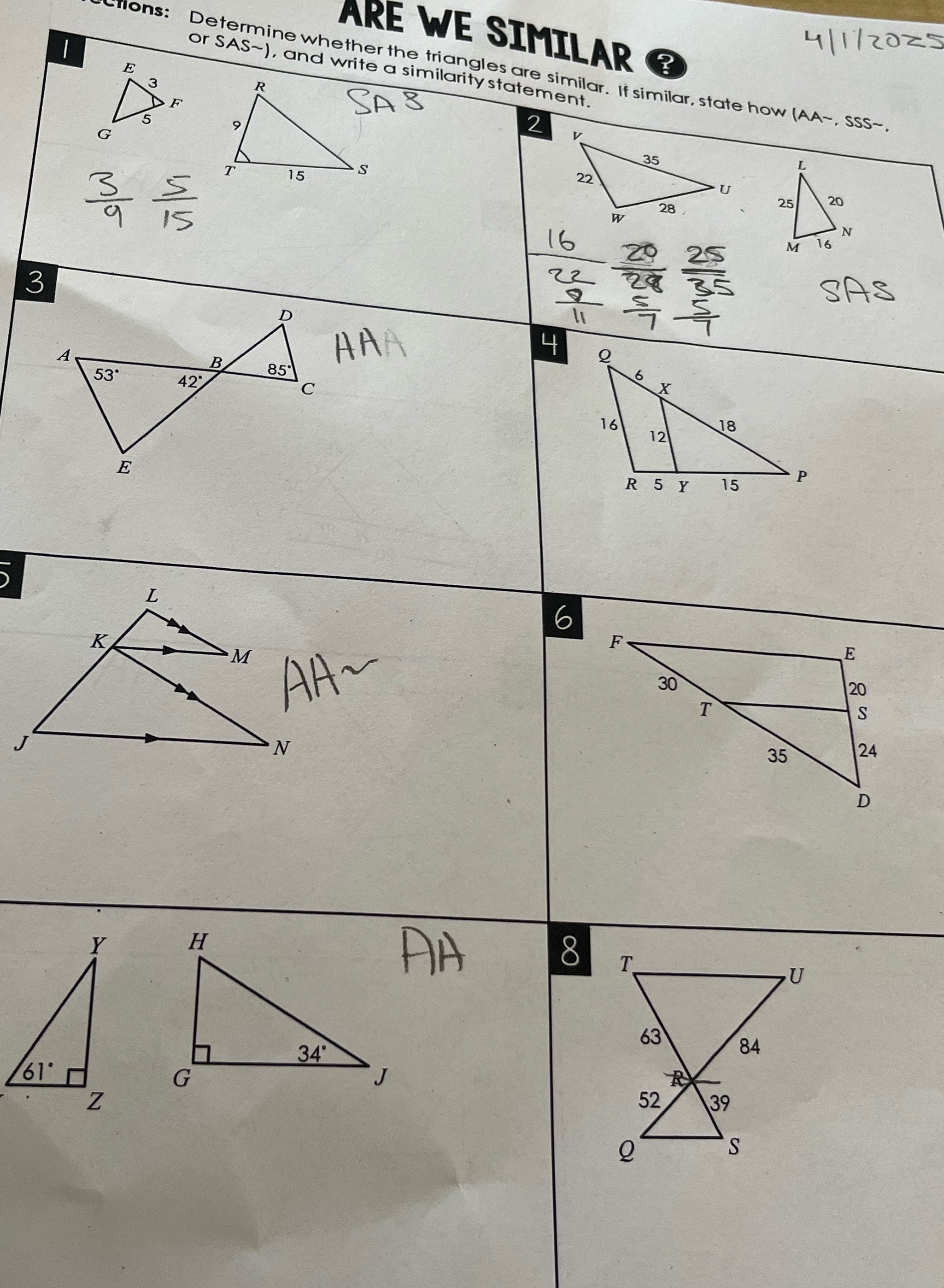 Determine whether the triangles are similar If