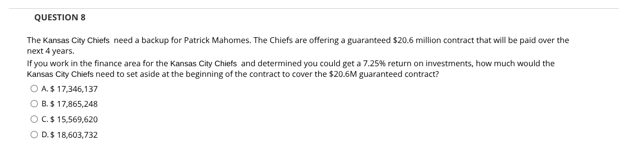 need help solving QUESTION 8 The Kansas City