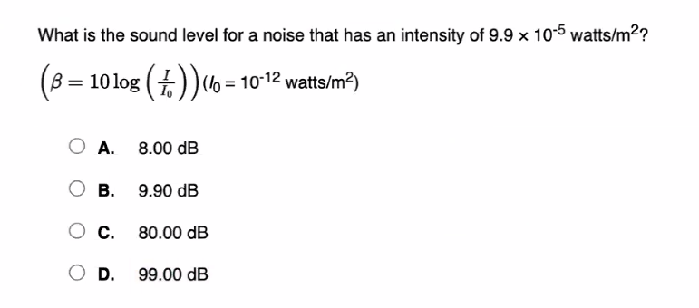 solve What is the sound level for a noise that