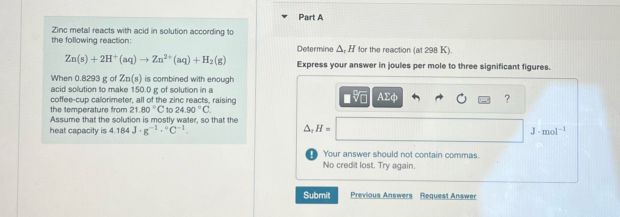 What's the answer V Part A Zinc metal reacts with
