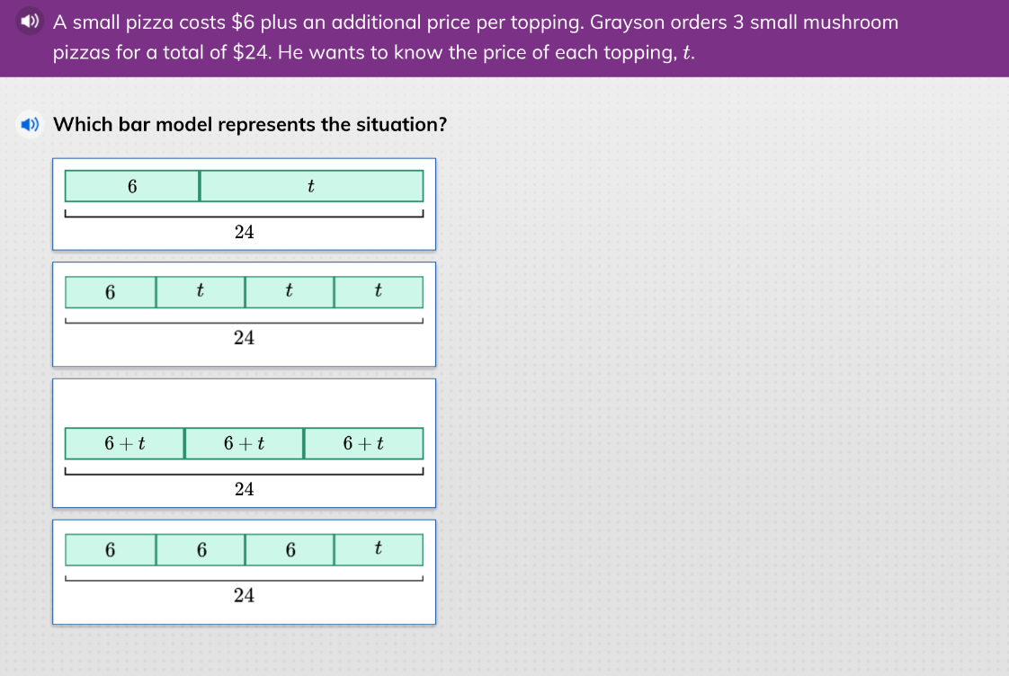 Math () A small pizza costs $6 plus an additional