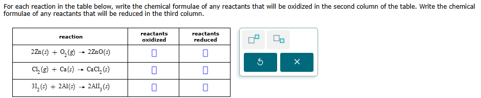 solve For each reaction in the table below, write
