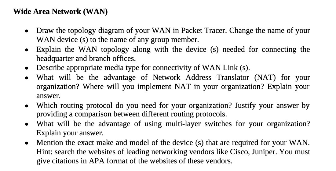 Wide Area Network (WAN) e Draw the topology