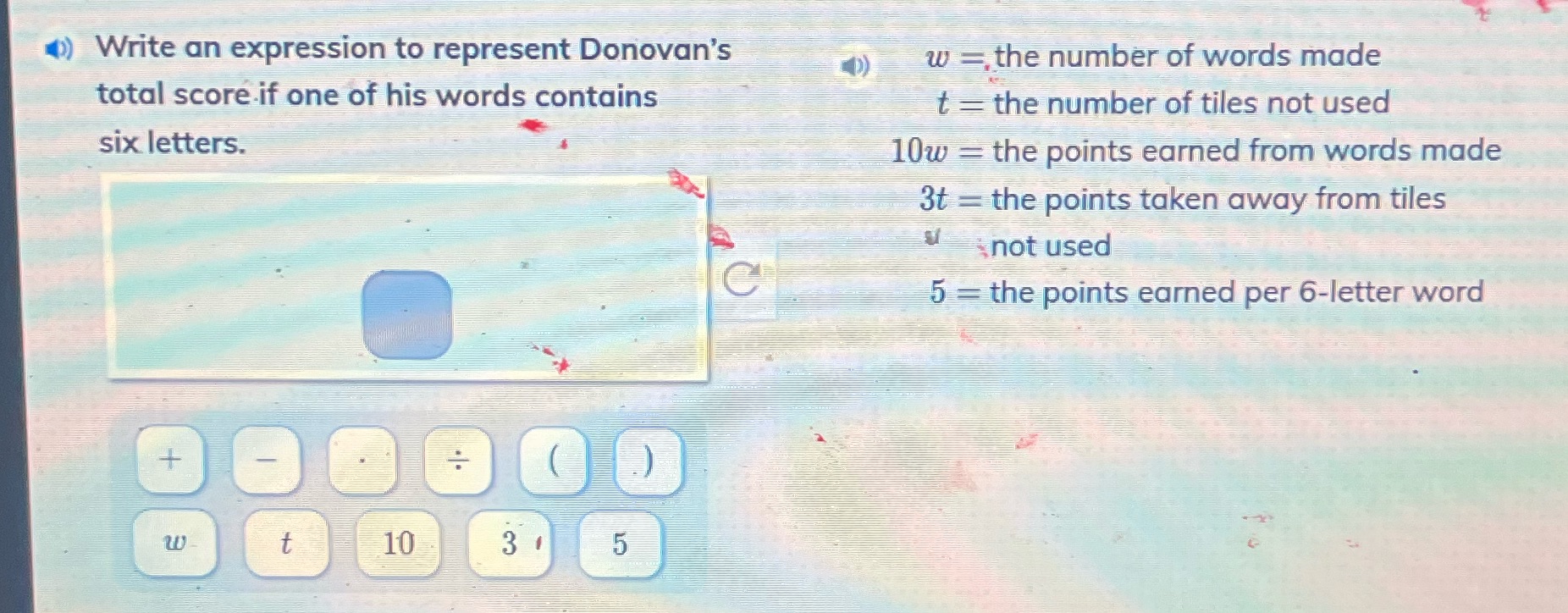 () Write an expression to represent Donovan's w