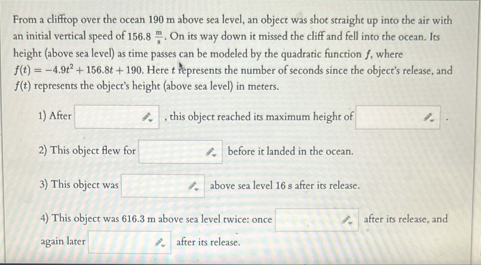 From a clifftop over the ocean 190 m above sea