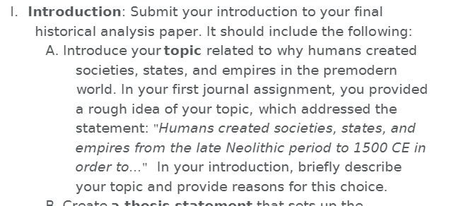 I. Introduction: Submit your introduction to your
