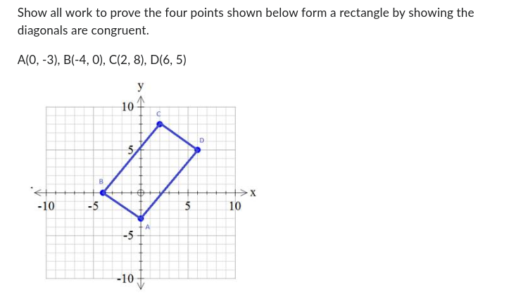 Show all work to prove the four points shown