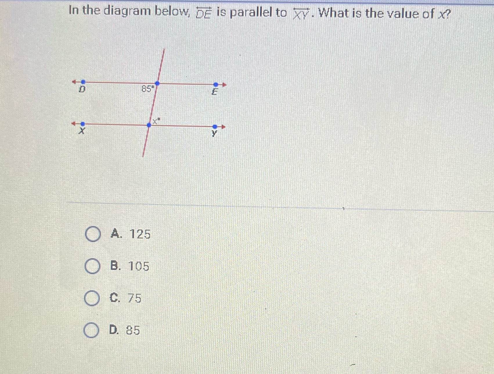In the diagram below, DE is parallel to xy. What