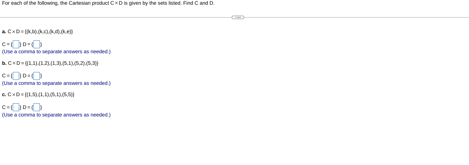 For each of the following, the Cartesian product