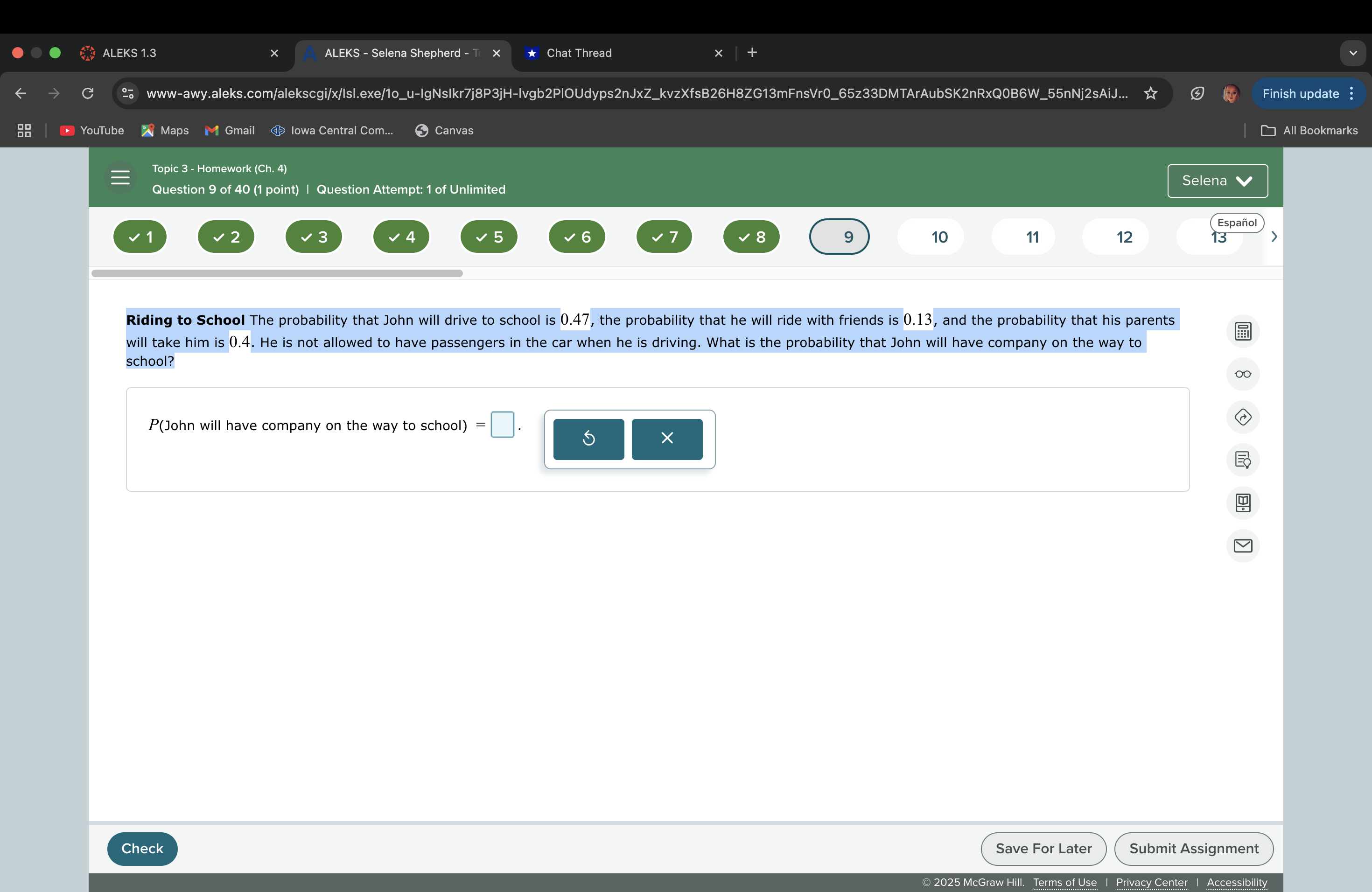 Riding to School The probability that John will