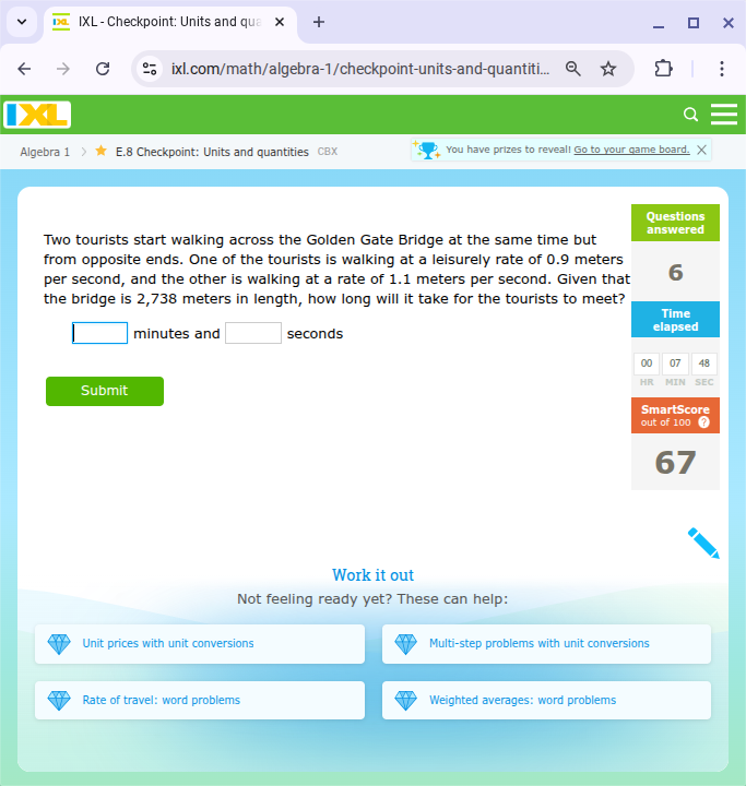 n a IXL - Checkpoint: Units and que x + X C ga
