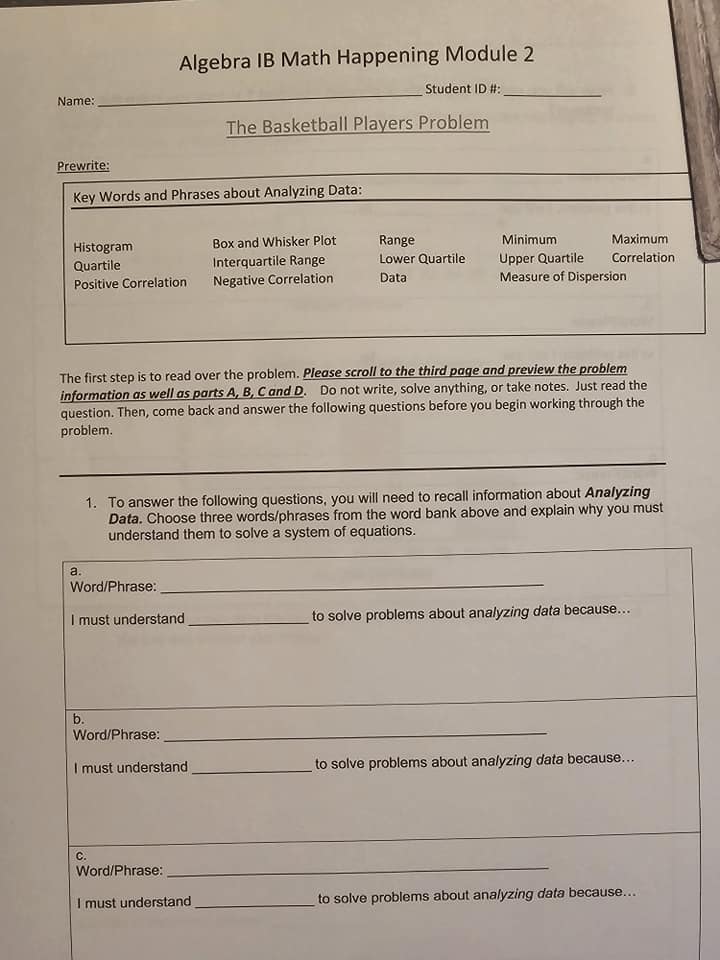 Algebra IB Math Happening Module 2 Name: Student