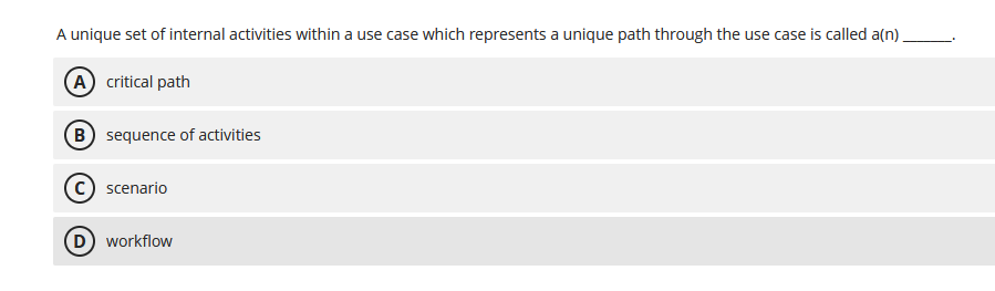 A unique set of internal activities within a use