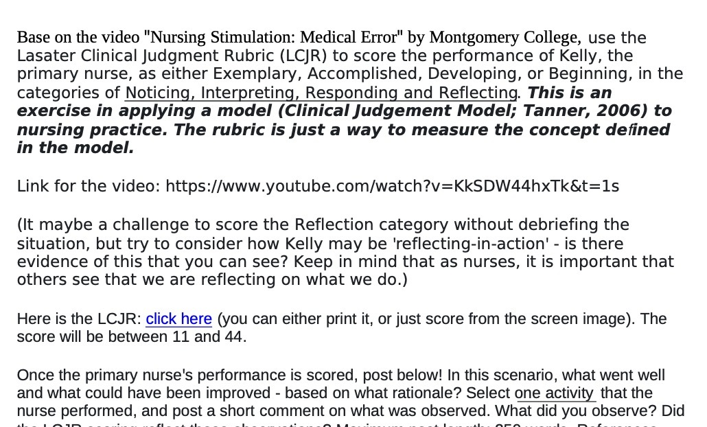 Base on the video "Nursing Stimulation: Medical