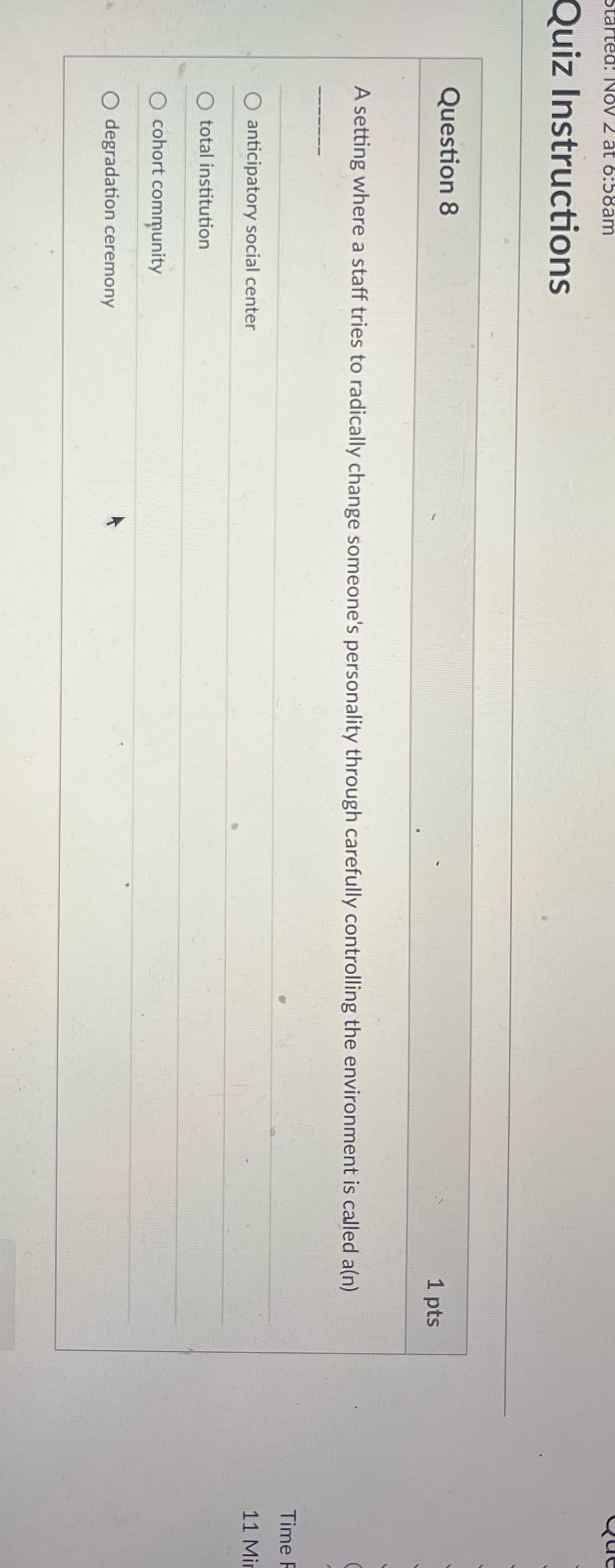 Quiz Instructions Question 8 1 pts A setting