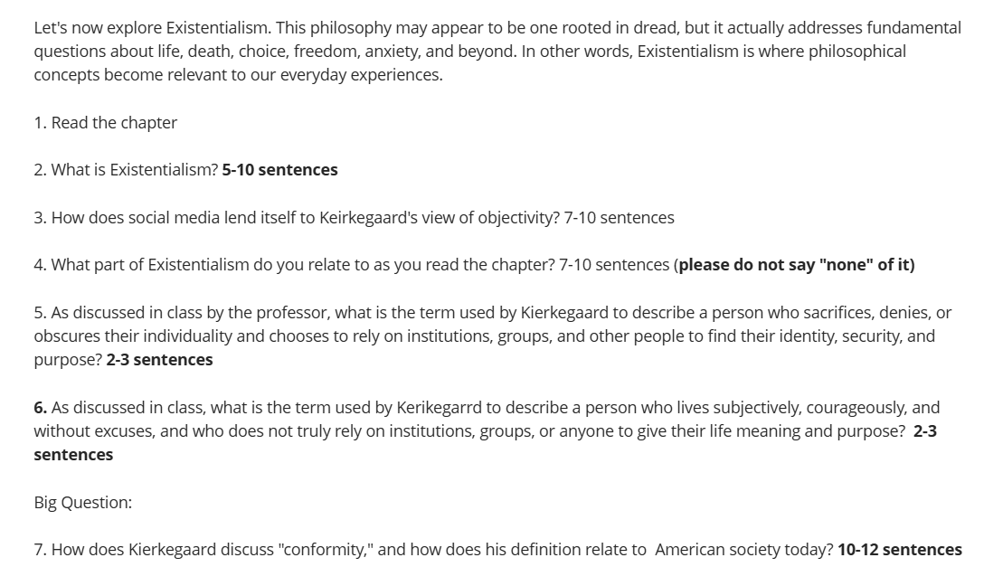 find solutions Let's now explore Existentialism.
