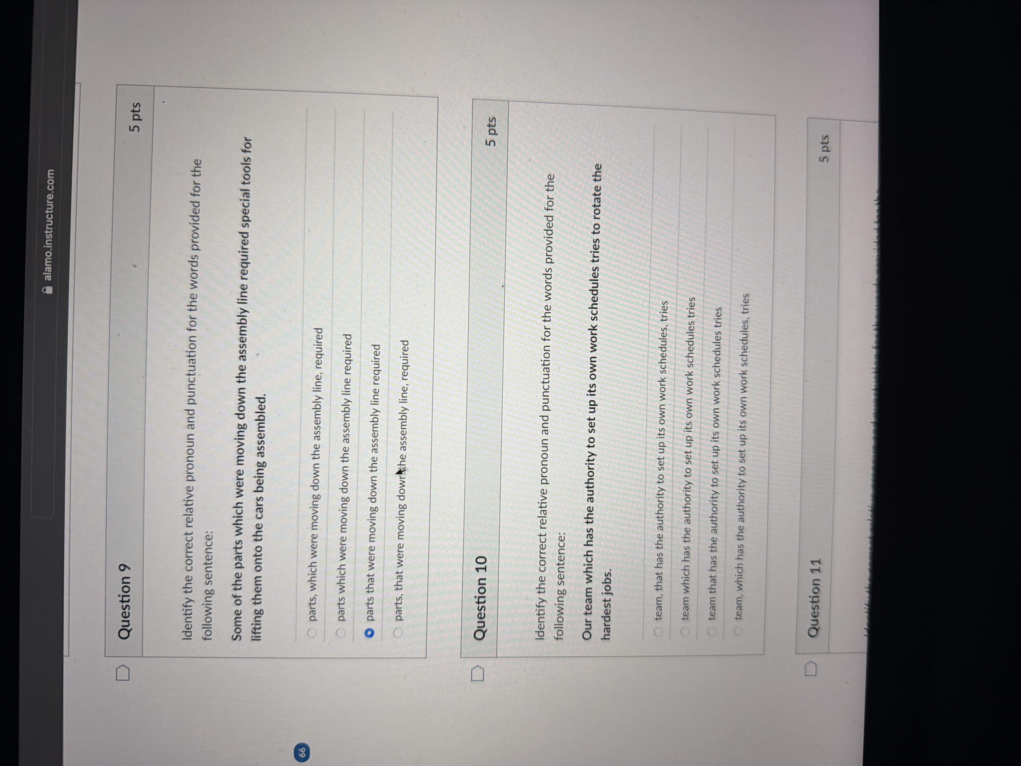 solve alamo.instructure.com D Question 9 5 pts