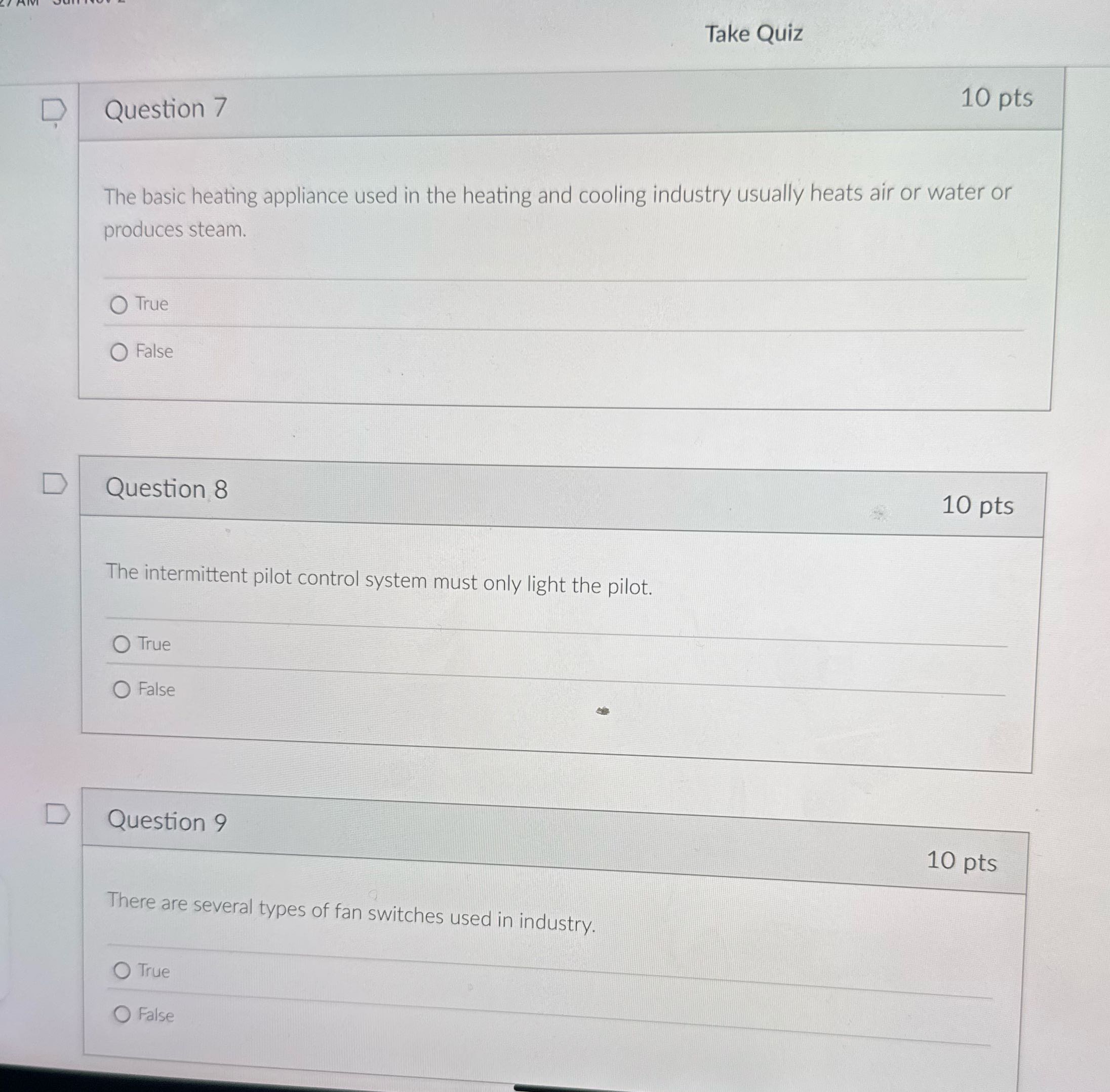 Take Quiz 10 pts D Question 7 The basic heating