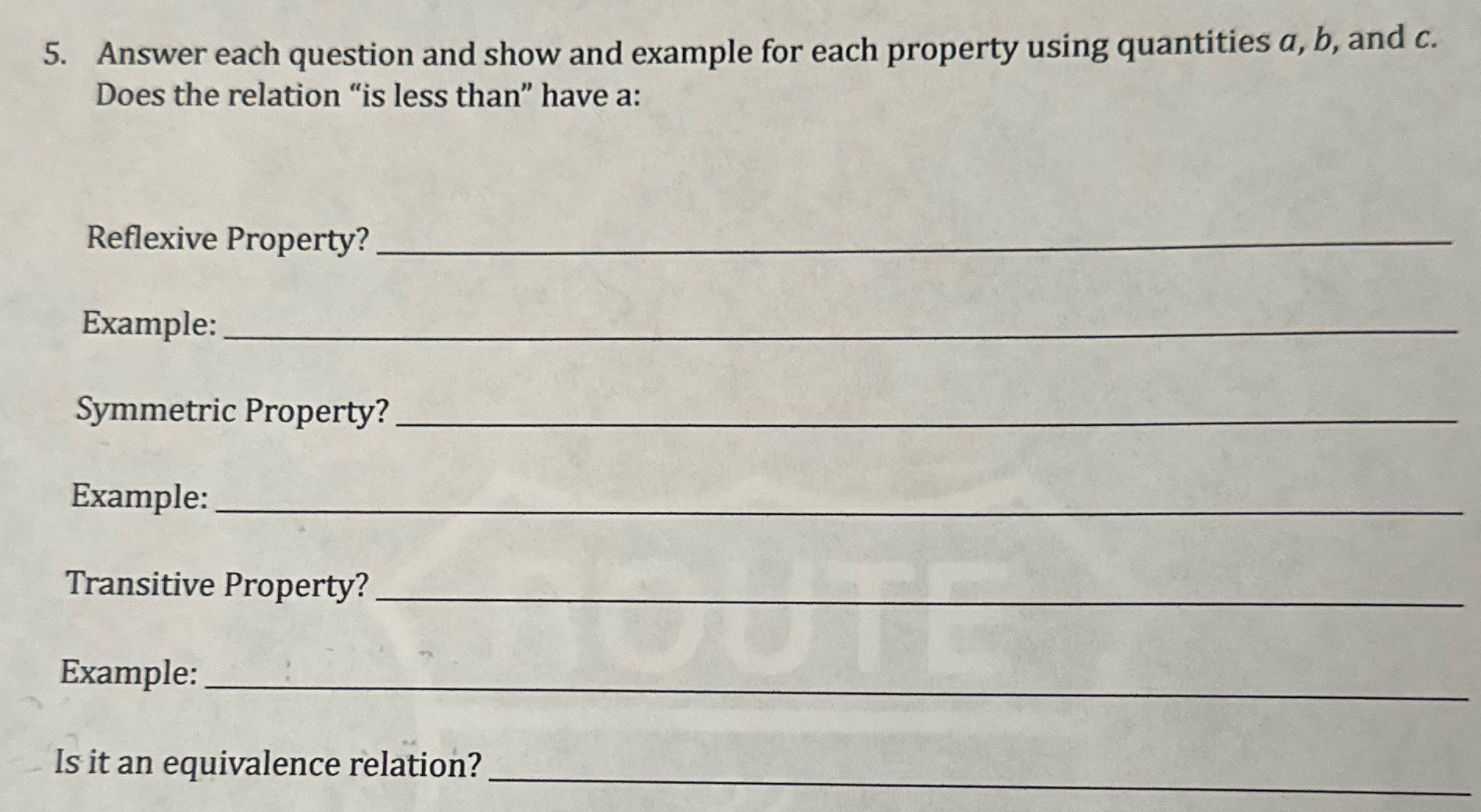 5. Answer each question and show and example for