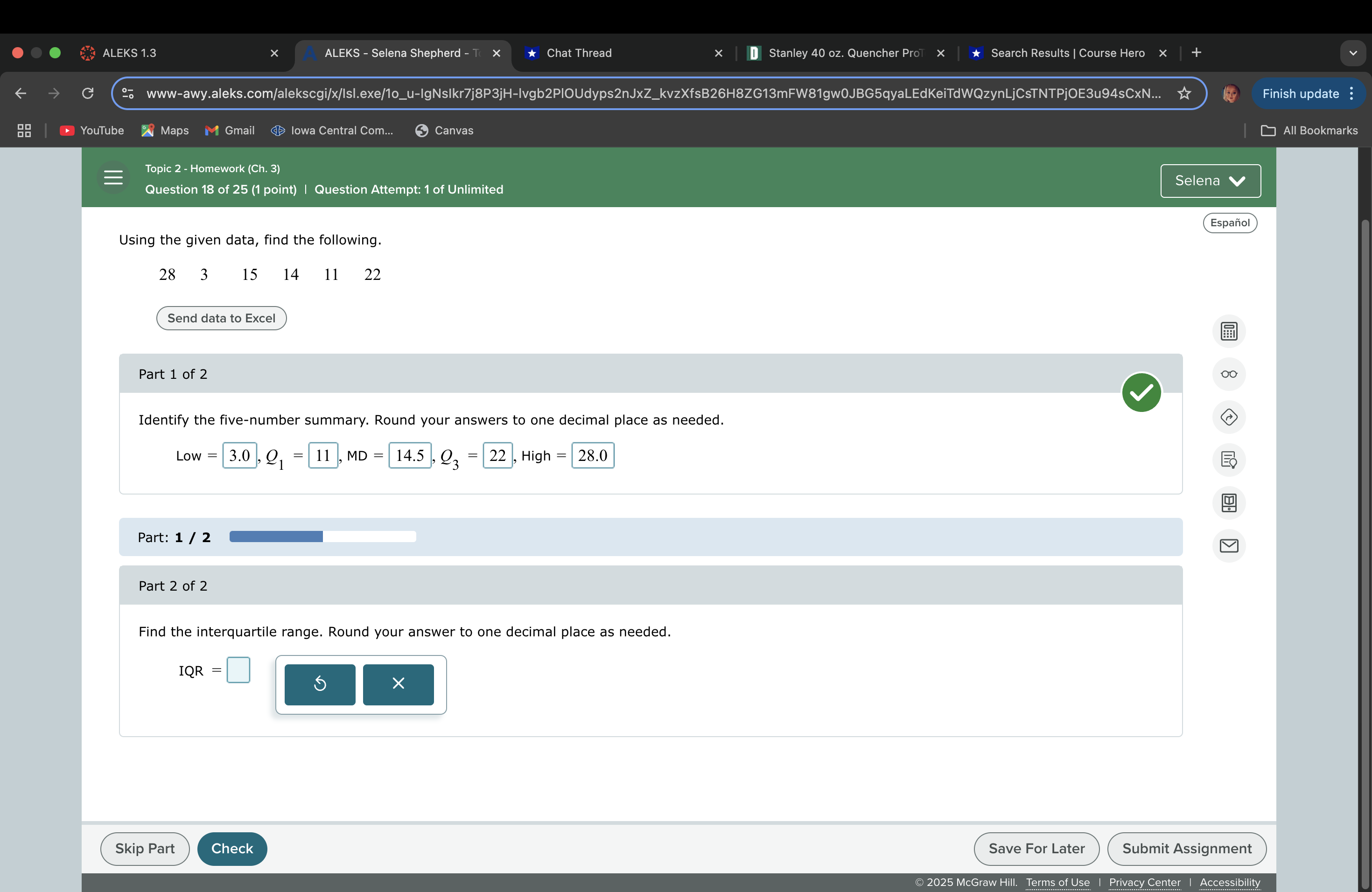 Using the given data, find the following. ALEKS