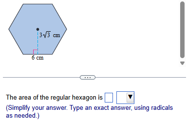 The area of the regular hexagon is [ | |