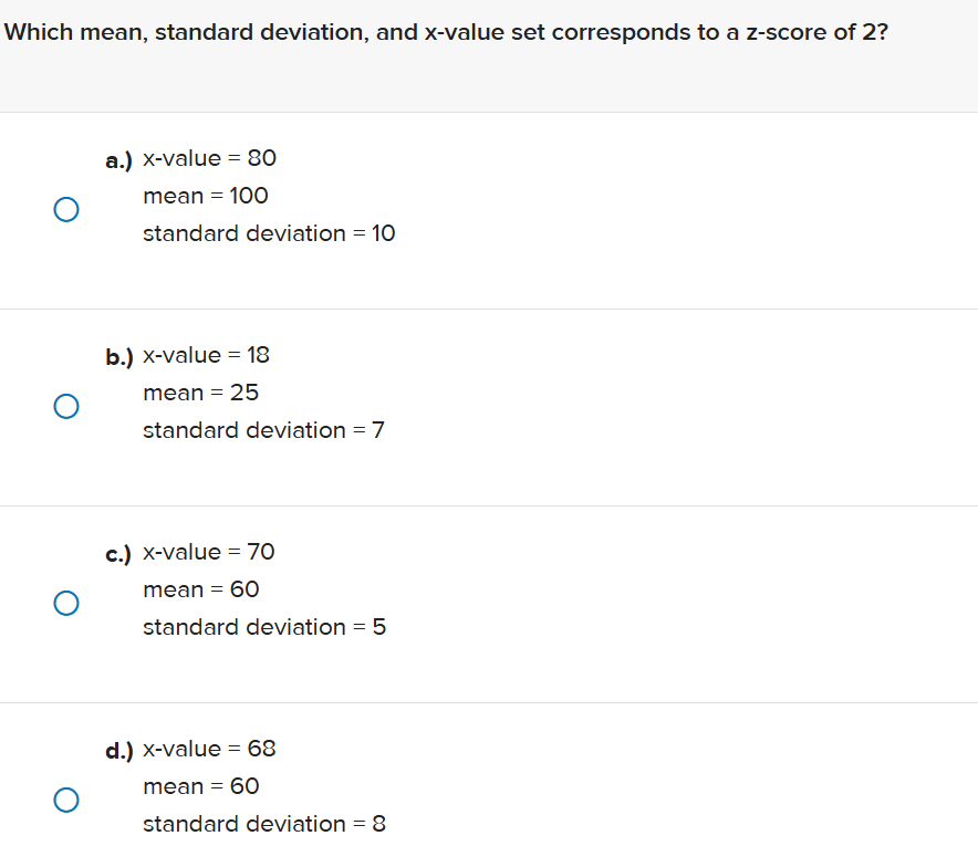solve Which mean, standard deviation, and x-value