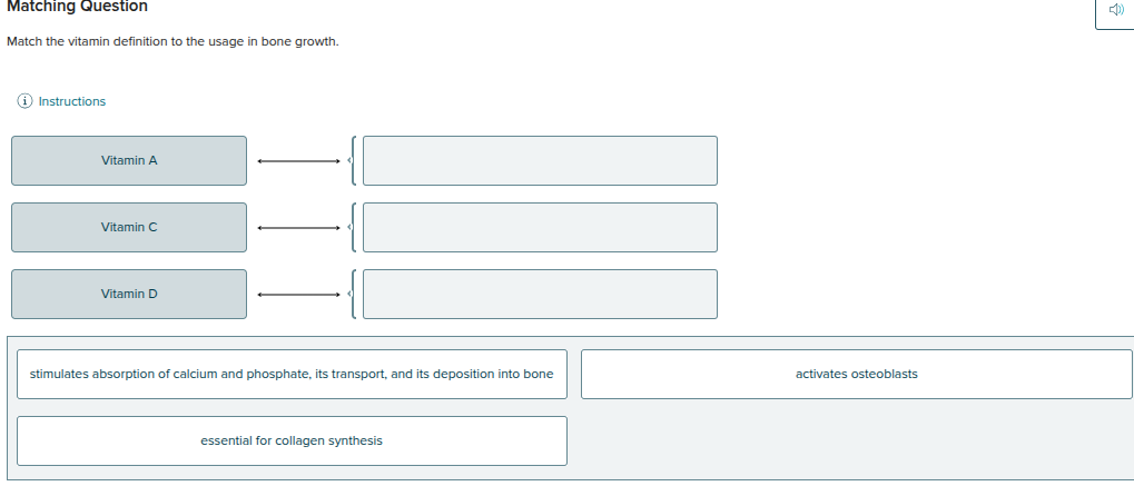 Matching Question Match the vitamin definition to