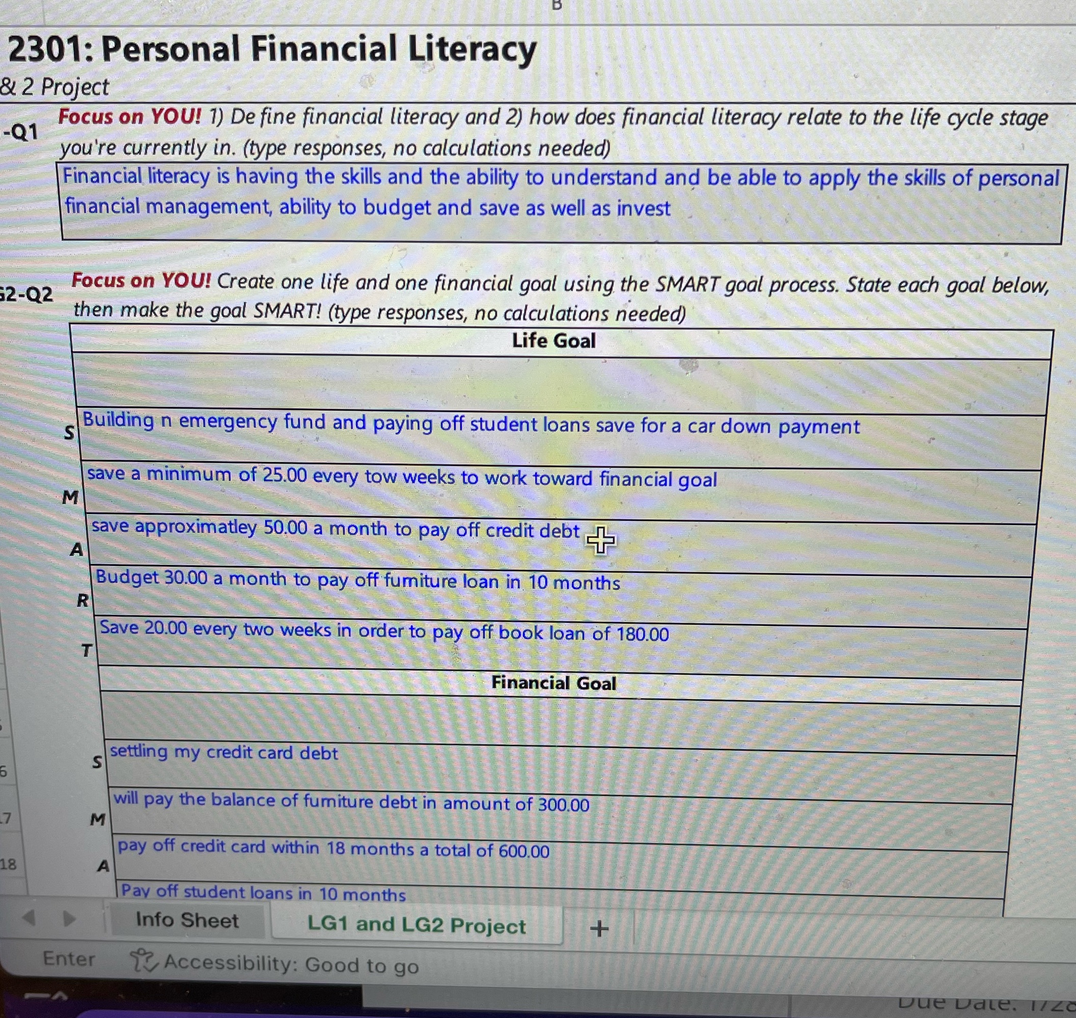2301: Personal Financial Literacy & 2 Project