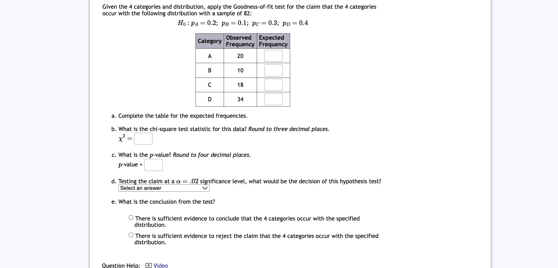 solve in simple form Given the 4 categories and