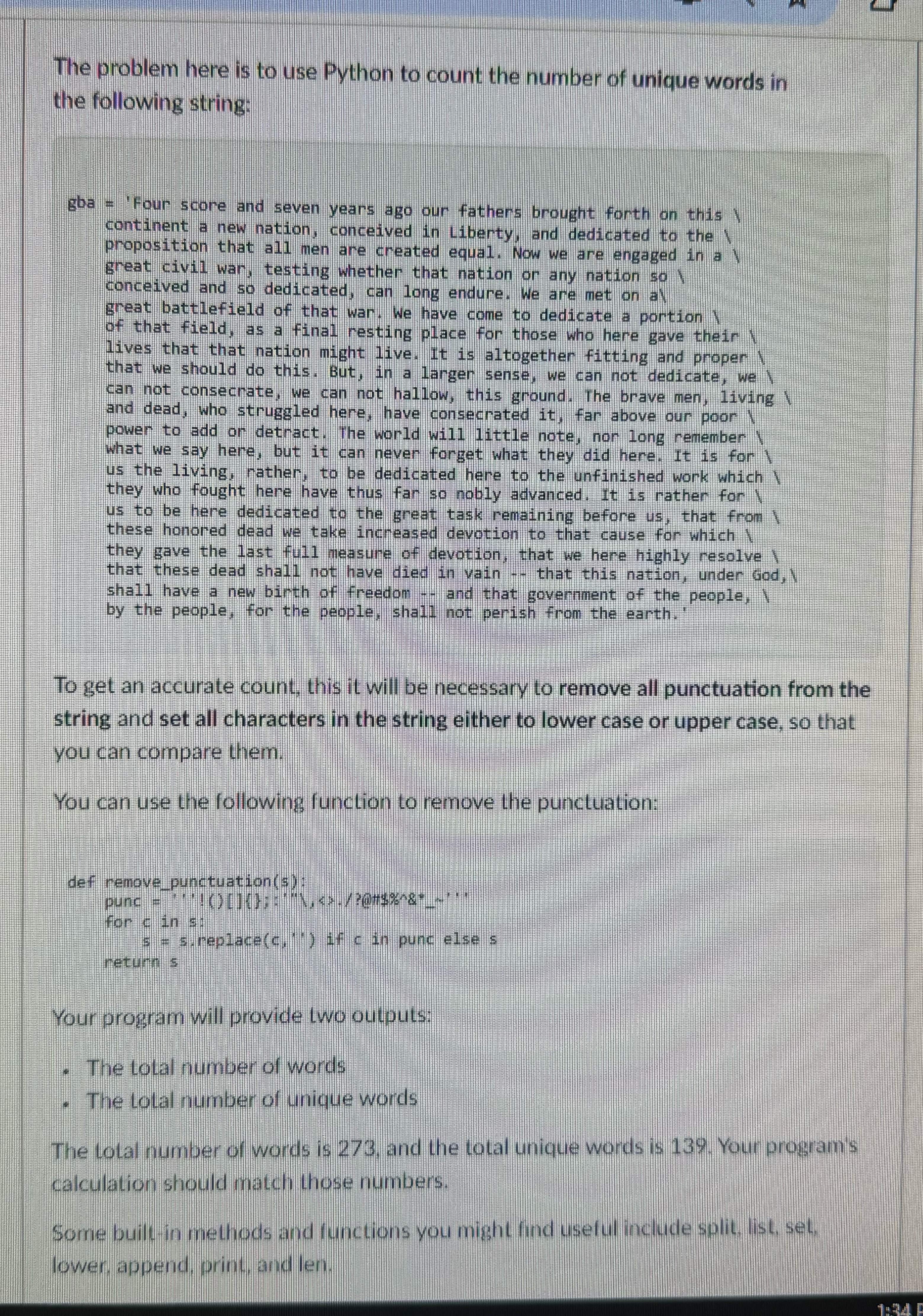 The problem here is to use Python to count the