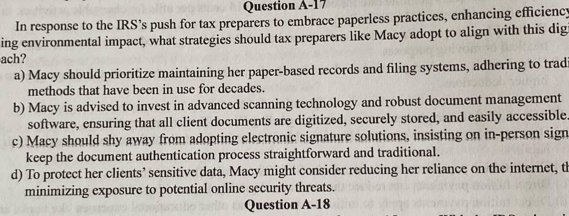 Question A-17 In response to the IRS's push for