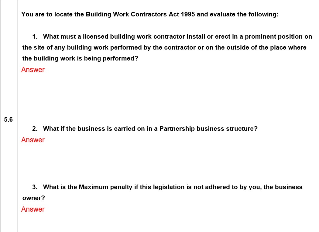 Using the Building Work Contractors Act 1995,