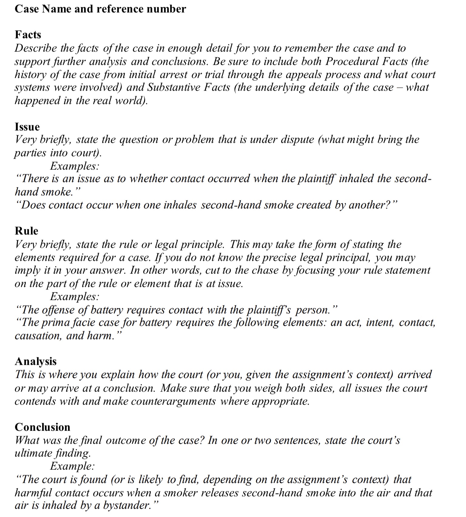 This is related to Case briefing. Please brief